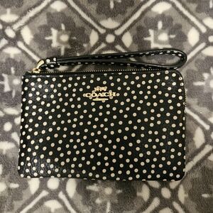 Coach Black and Cream Polka Dot Wristlet